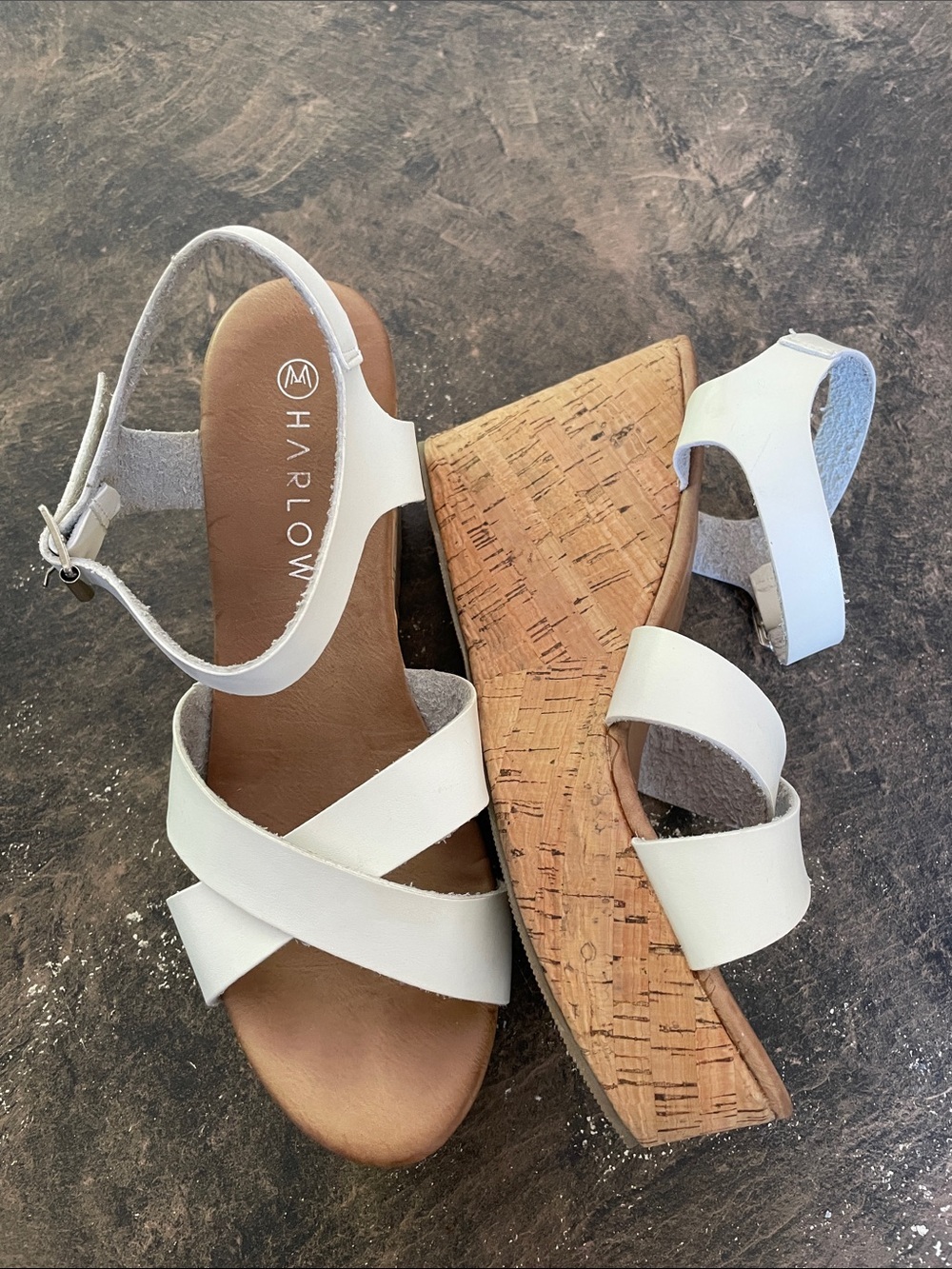 Harlow | White | Cork | Platform Wedge |Sandals | Size 9